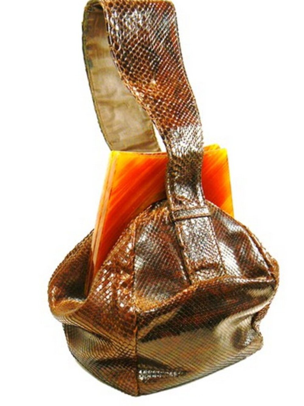 30s Art Deco Snake Skin and Butterscotch Lucite Designer Handbag